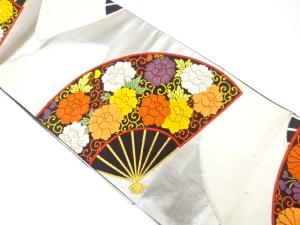 アンティーク　扇に菊・牡丹唐草模様織り出し袋帯（材料）